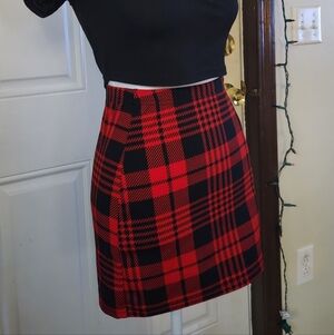 Red and Black Plaid Mini Skirt - Women's Skirt Pencil XS